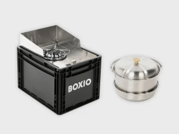 BOXIO COOK PLUS - Mobilna kuchenka gazowa z zestawem garnków