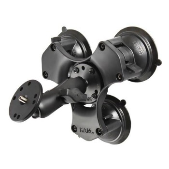 Potrójne mocowanie przyssawki RAM® Twist-Lock™ z okrągłą płytką i kołkiem gwintowanym 1/4"-20